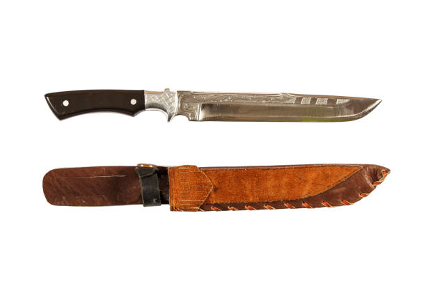 istock Hunting dagger knife with decorative shell isolated on a white background. Vintage dagger on white background. Dagger mockup on white. 1086056060