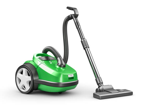 Green domestic vacuum cleaner isolated on white background 3d render