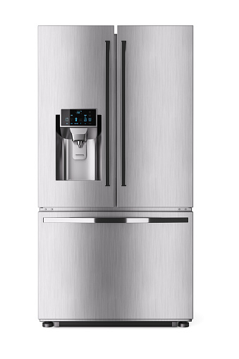 Modern domestic refrigerator with control display. 3d render