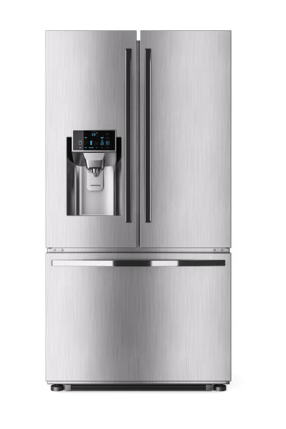 Modern domestic refrigerator with control display. Modern domestic refrigerator with control display. 3d render refrigerator stock pictures, royalty-free photos & images