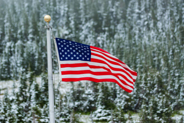 istock American Flag in Snow 1086056358