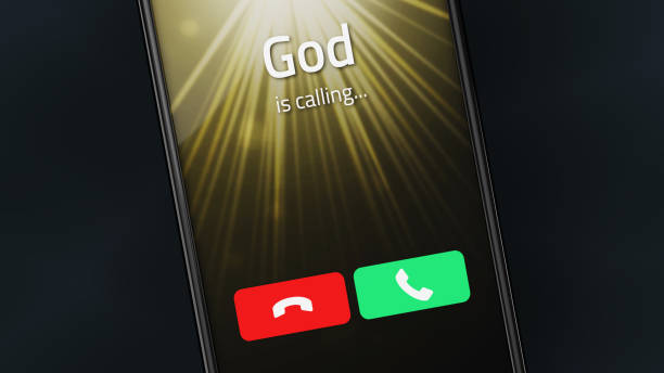God is calling on a smartphone Incoming call from God on a smartphone god stock pictures, royalty-free photos & images