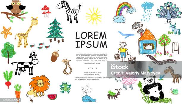 Sketch Kids Elements Composition Stock Illustration - Download Image Now - Child, Doodle, Lorem Ipsum