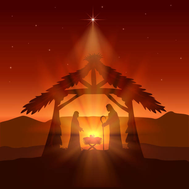 istock Christian Christmas with Birth of Jesus and Star on Night Background 1086063730