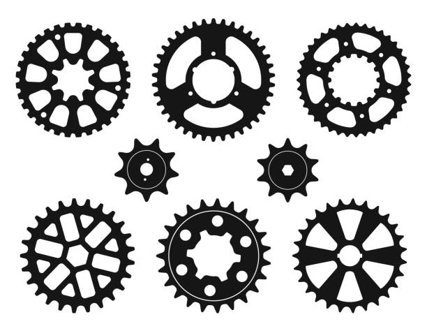 sylwetki kół zębatych, zestaw ikon wektorowych - tryb stock illustrations