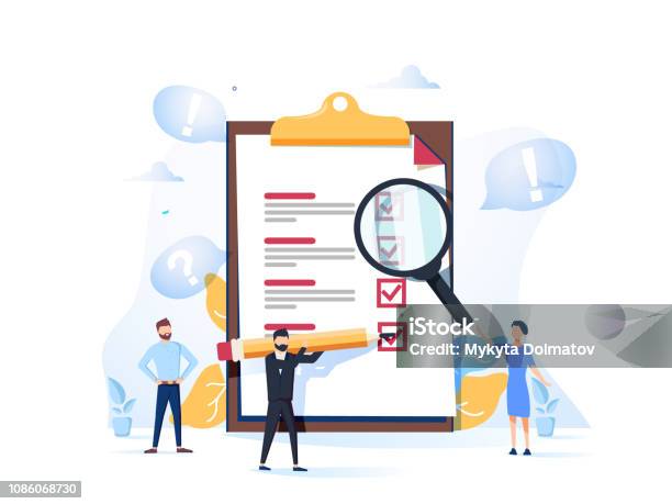 Survey Vector Illustration Flat Mini Persons Concept With Quality Test And Satisfaction Report Feedback From Customers Stock Illustration - Download Image Now