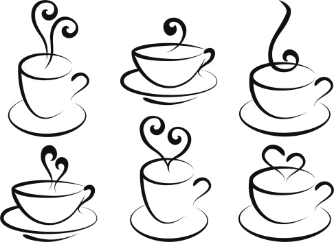 set of steamy hot coffe and tea cups, vector