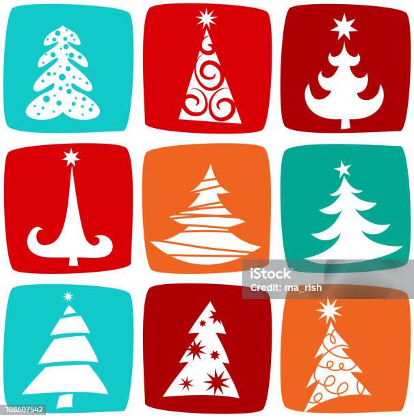 Albero Di Natale Icone E Modelli - Immagini vettoriali stock e altre immagini di Natale - Natale, A forma di stella, Abete