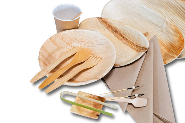 istock Bamboo disposable tableware with plates and cutlery for picnic 1086084678