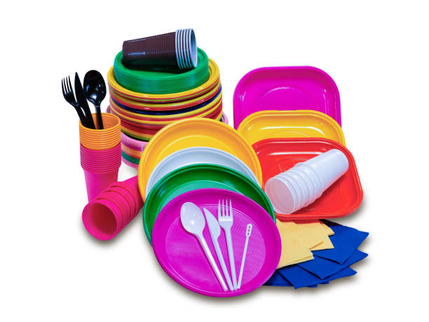istock Plastic disposable tableware and plates and cutlery picnic 1086084748