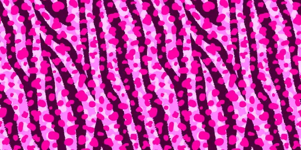 Vector illustration of Neon pink animal mix seamless pattern. Exotic background.