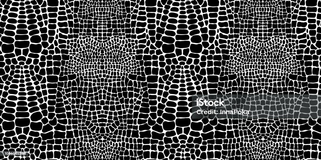 Vector seamless pattern with crocodile or alligator skin. Black and white wallpaper. Pattern stock vector