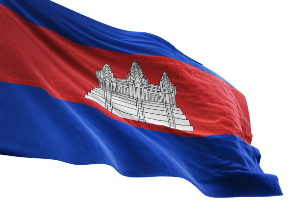 istock Cambodia flag close-up waving isolated white background 1086085298