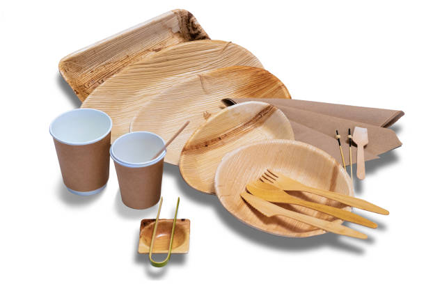 istock Wooden disposable tableware and plates and cutlery for picnic 1086085448
