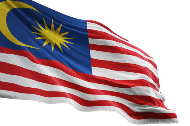 Malaysia flag close-up waving isolated white background
