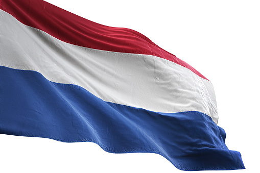 Netherlands flag close-up waving isolated white background realistic 3d illustration