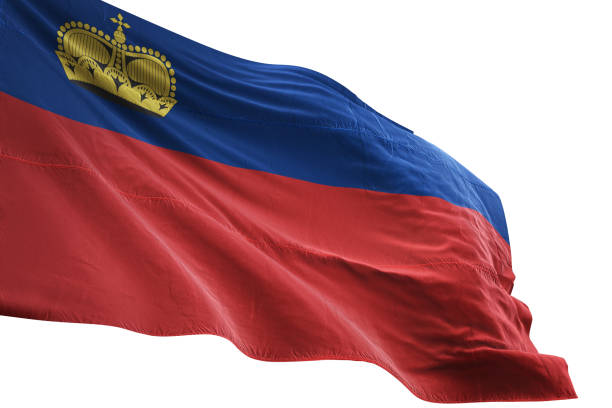 istock Liechtenstein flag close-up waving isolated white background 1086087238