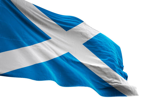 istock Scotland flag close-up waving isolated white background 1086087434