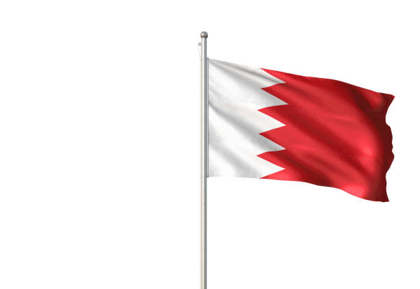 Bahrain flag on flagpole waving isolated on white background realistic 3d illustration