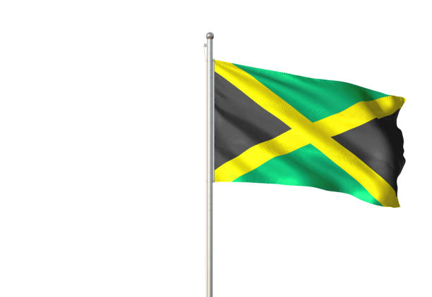 istock Jamaica flag waving isolated on white background 1086094728