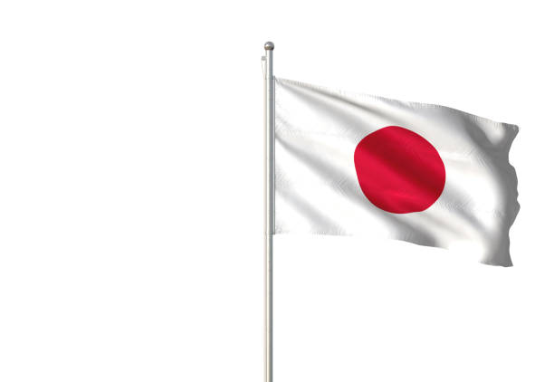 Japan hand painted waving national flag, oil paint isolated on white canvas, 3D illustration.