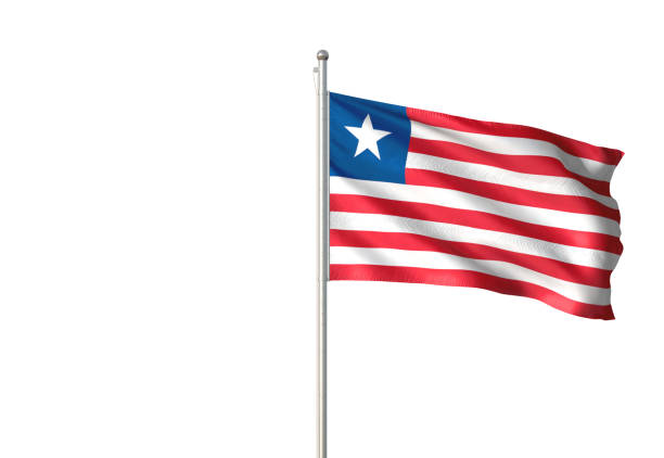 istock Liberia flag waving isolated on white background 1086094782