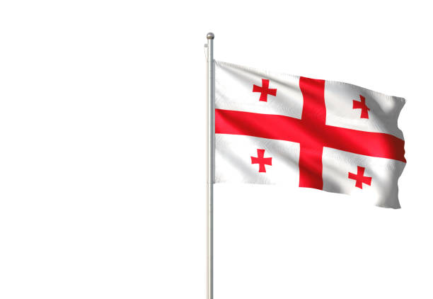 Georgia flag on flagpole waving isolated on white background realistic 3d illustration