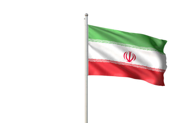 Iran flag on flagpole waving isolated on white background realistic 3d illustration