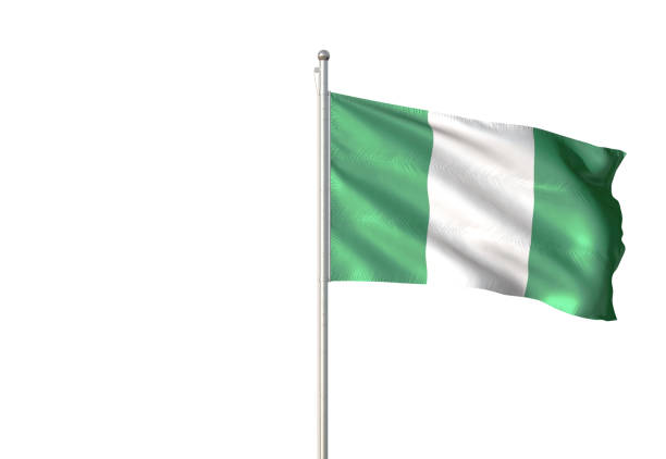 Nigeria flag on flagpole waving isolated on white background realistic 3d illustration