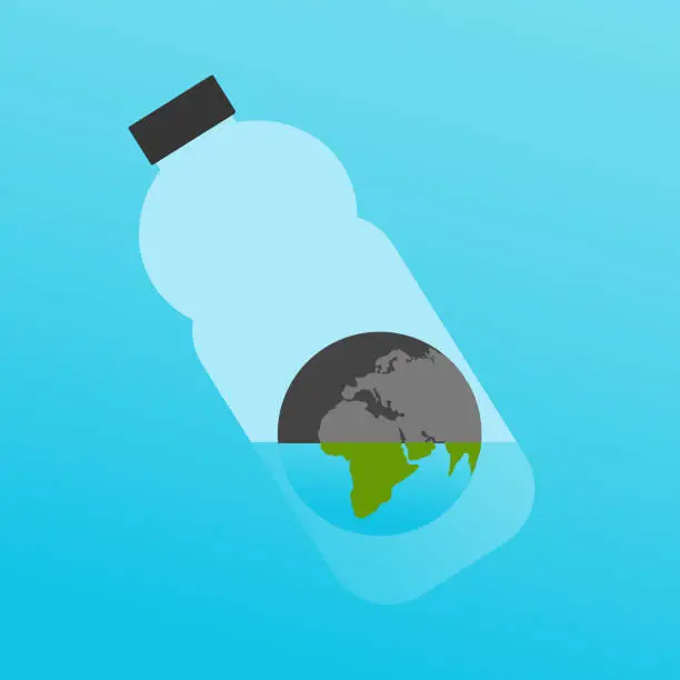 Vector illustration of The Planet Earth in Plastic Bottle with a Little Water as a Symbol for Global Ecological Issue: Lack of Quality Water.