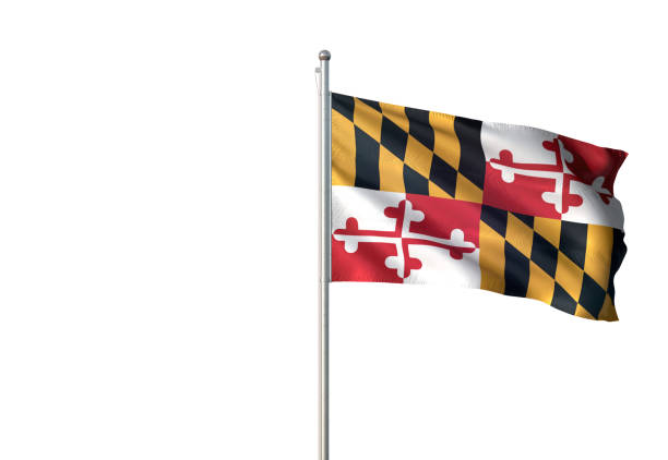 maryland us-bundesstaates fahnenschwingen isolierten auf weißen hintergrund - maryland flag banner us state flag stock-fotos und bilder