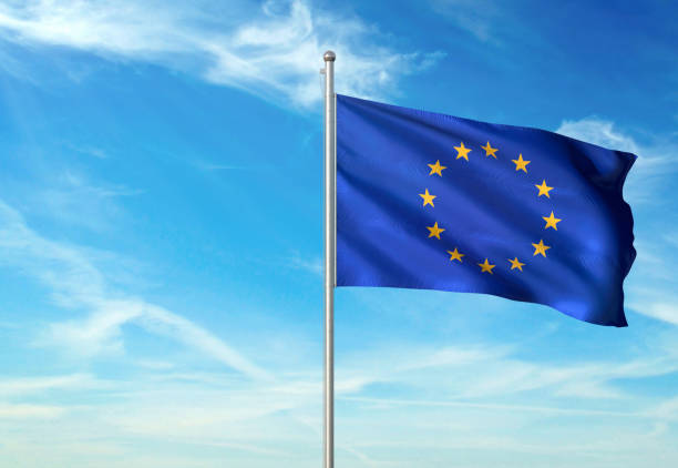 Flag of European Union waving in the wind.