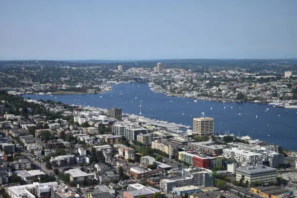 A view of lake Union from the Space needle