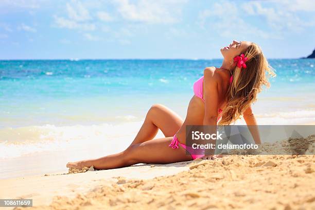 Teenage Girl In Pink Bikini At The Beach Stock Photo - Download Image Now - Adult, Beach, Bikini