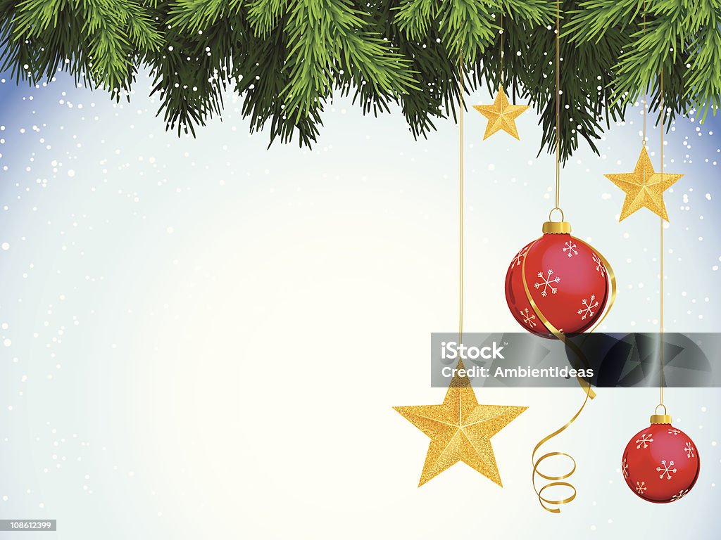 Weihnachtsornamente hängen von Evergreen - Lizenzfrei Ast - Pflanzenbestandteil Vektorgrafik