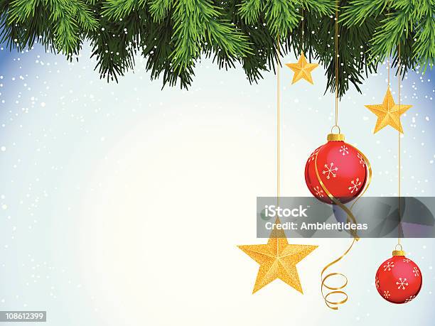 Weihnachtsornamente Hängen Von Evergreen Stock Vektor Art und mehr Bilder von Ast - Pflanzenbestandteil - Ast - Pflanzenbestandteil, Band, Baum