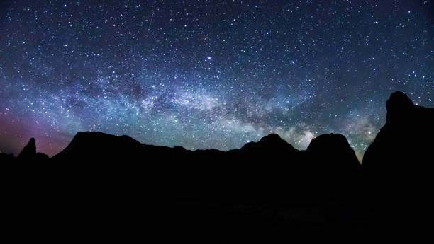Milky Way Rising Over the Badlands stock photo