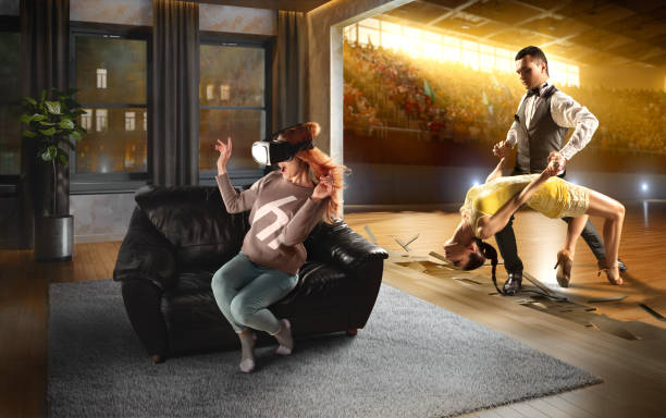 istock Woman in VR Glasses. Virtual Reality with Dancing 1086130130