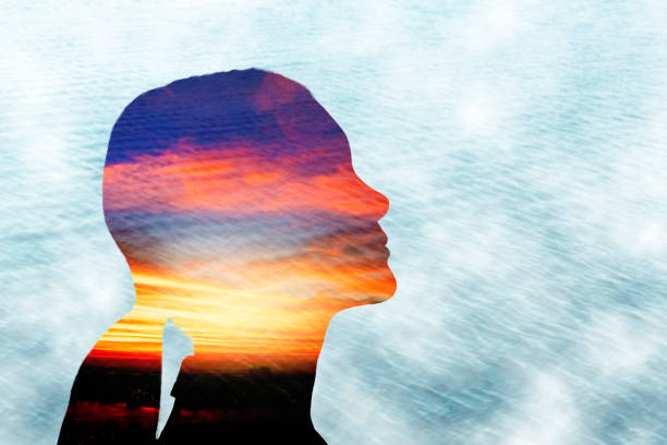 Woman head and sunset, double exposure, freedom concept