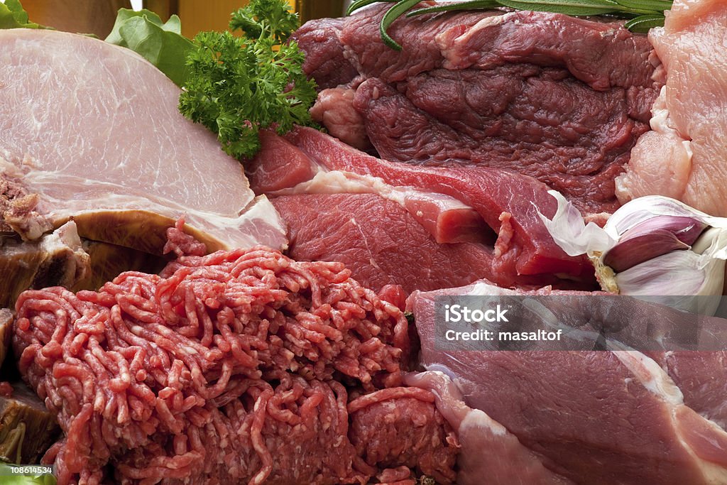 Fondo de la carne fresca de materias - Foto de stock de Carnicería libre de derechos