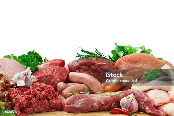 Assorted Raw Meats Stock Photo - Download Image Now - Meat, Butcher's Shop, Variation