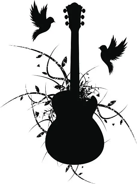 Vector illustration of Two Birds Nest a Guitar