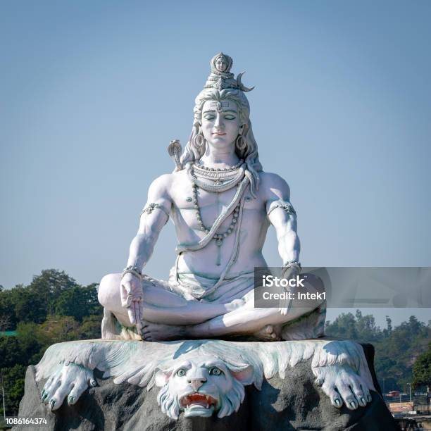 Statue Of Shiva Hindu Idol On The Ganges River Rishikesh India Stock Photo - Download Image Now