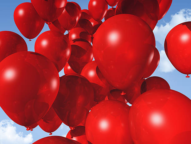 istock Red balloons floating in the blue sky 108616697