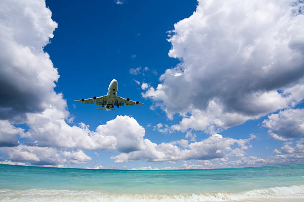 istock Beautiful sea and sky with airplane . 108617302