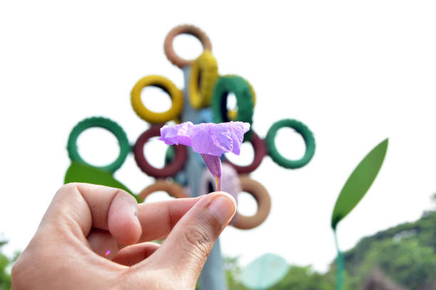 Hand holding purple flower on the park for business