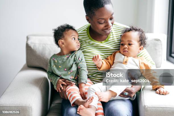 Mom And Two Kids Stock Photo - Download Image Now - Twin, Baby - Human Age, Mother