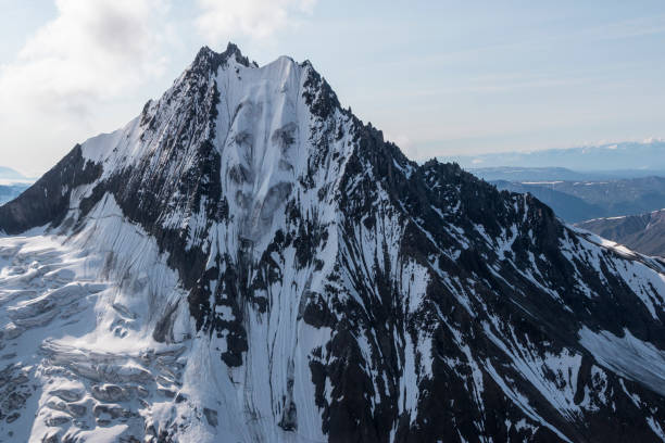 A landscape view of Wrangell-St. Elias National Park as seen from an airplane.