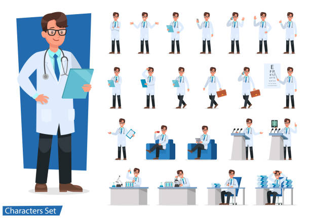 ilustrações, clipart, desenhos animados e ícones de conjunto de design de personagens do médico. - médico