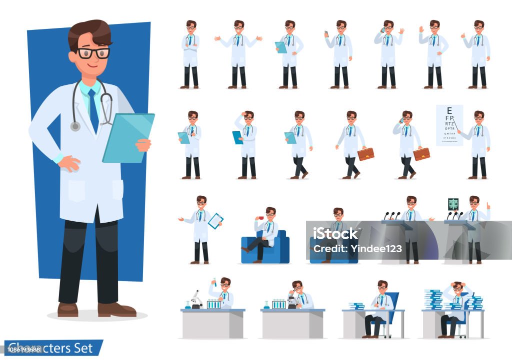 Set of Doctor character design. Doctor stock vector